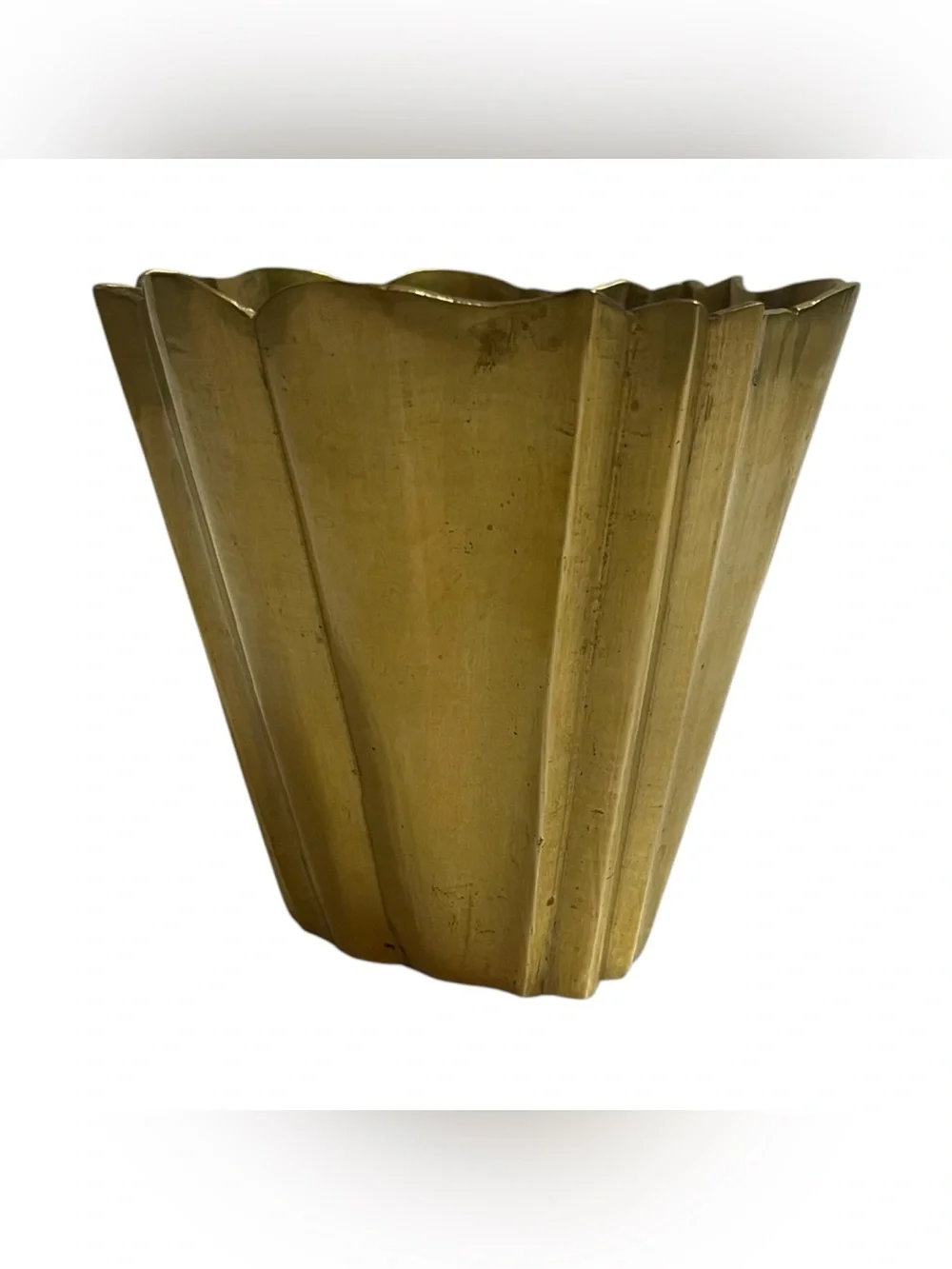 Vintage Solid Brass Vase Planter Scalloped Tulip Mid Century Modern Small 4 Inch